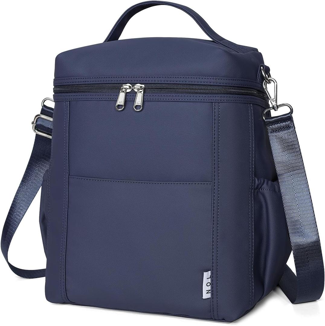 NOL Natural Organic Lifestyle Insulated Lunch Bags for Women Cooler Bag Lightweight Nylon Waterproof Lunch Box For Work (Navy blue, Large)