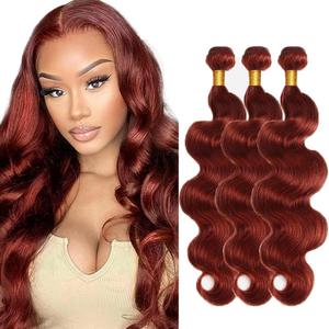 Reddish Brown Bundles Copper Red Bundles Human Hair 14 14 14 Inch Brazilian Virgin Color #33 Body Wave Bundle Hair Extensions