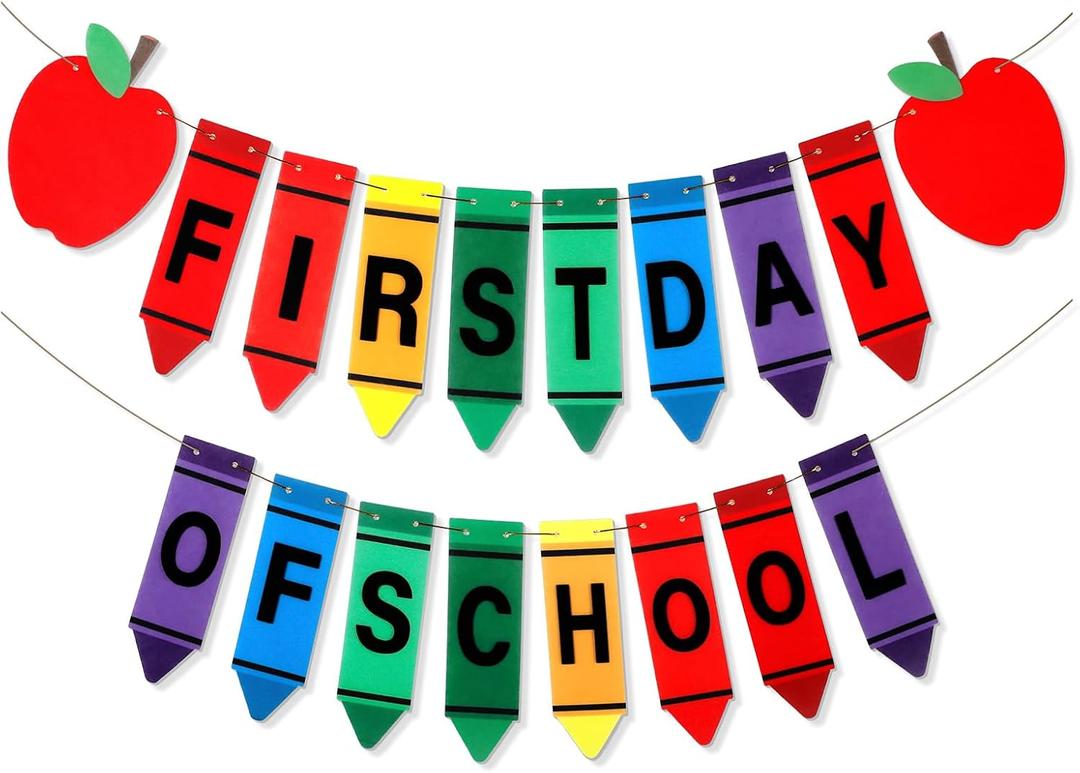 First Day of School Crayon Banner for Back with School Garland Decorations Crayons Pencils Felt Bunting Banners for Classroom Decorations Party Supplies