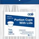 EDI [1 OZ, 100 Sets] Clear Disposable Plastic Portion Cups With Leakproof Lids | Jello Shot, Condiment, Dipping Sauce, Souffle Cups | BPA Free | Recyclable