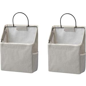 2 Pcs Wall-Hanging Storage Bags, Desktop Organizer Basket Cotton Linen Hanging Storage Basket for Kitchen,Bderoom,Living Room (#2 Grey)