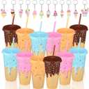 Yungyan 24 Pcs Ice Cream Drip Party Favors Ice Cream Drip Cups with Lids and Straws 24 oz Sweet Cone Acrylic Keychains Gift Bulk Reusable Plastic Tumbler for Birthday Baby Shower Summer Party Supplies
