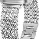Minyee Compatible with Apple Watch Band 41/40/38/44/45/46/49/42mm Women, Dressy Stainless Steel Metal Chain Strap Designer Starlight Link Bracelet Wristband for iWatch Series 10 9 8 7 6 5 4 Ultra SE (Silver)