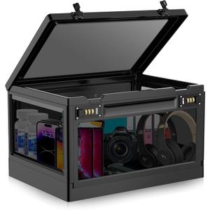 Extra Large Lock Box for Medication Safe, Medicine Lockable Storage Box with Code, Phone Lock Boxes for Video Games, Box with Combination Lock for Snacks/Food, Locking Cabinet for Home/Office (Black)