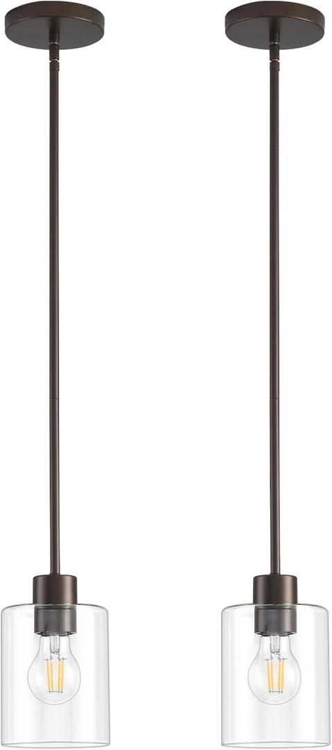 Oil Rubbed Bronze Pendant Lights Kitchen Island - Clear Glass Pendant Light Fixture Multiple Stems Rods 3 Units 12 Inch 3 Units 4 Inch (2 Pack Oil Rubbed Bronze Downrod)