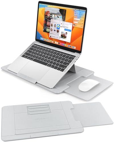 AboveTEK Adjustable Laptop Lap Desk, 3 Ergonomic Angles, PU Leather Non-Slip Surface, Heat Shield, Retractable Mouse Pad, Portable Laptop Lap pad for Bed, Sofa, Travel (Light Gray)