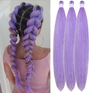 Lavender Tinsel Braiding Hair Pre stretched Purple Braiding Hair Extensions for Glitter Braids Festival Braids Cosplay (30 Inch-Packs of 3)