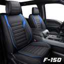 YIERTAI Truck Seat Covers Compatible with Ford F150 for 2009-2025 2026 F-150 2017-2025 2026 F250 F350 F450 Supercab Crew Cab Super Duty XLT Supercrew Waterproof Leather(5 PCS Full Set/Black-Blue)