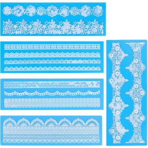 Beasea Silicone Lace Molds, 5pcs Lace Fondant Molds Silicone for Making Cake Decoration Mats Various Pattern Moulds for Party Wedding Cake Decoration Craft DIY - Blue