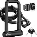 Sportneer Bike Lock: 18mm Heavy Duty Anti Theft Bike U Lock with 5ft Security Steel Cable - Shackle Bicycle U-Locks with 3 Keys & Mounting Bracket for Road Mountain Electric Bike, Size 8.58'' x 4.85''