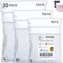 Shipping Bags (30 Pack) with Label Pouch - 8x12, 10x14 & 12x16 - Poly Mailers for Clothes, Self-Seal Plastic Mailing Envelopes - Tear & Water-Resistant Packaging Bags for Clothing, Not Padded