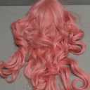 Pink Wig with Bangs for Women Long Pink Wavy Wigs 26 Inch Natural Looking Heat Resistant Synthetic Wig for Daily Party Use