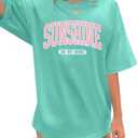 Womens Oversized Tee Shirts Vintage Sunshine Graphic Tees Hiking T-Shirts Boho Summer Short Sleeve Top Small