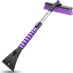 HEEYA Ice Scraper with 12.6 Inch Large Brush Head, Extendable Ice Scraper and Snow Brush for Car Windshield Window, Portable Car Scraper Snow Brush for SUV Truck Automobile Vehicle - Purple