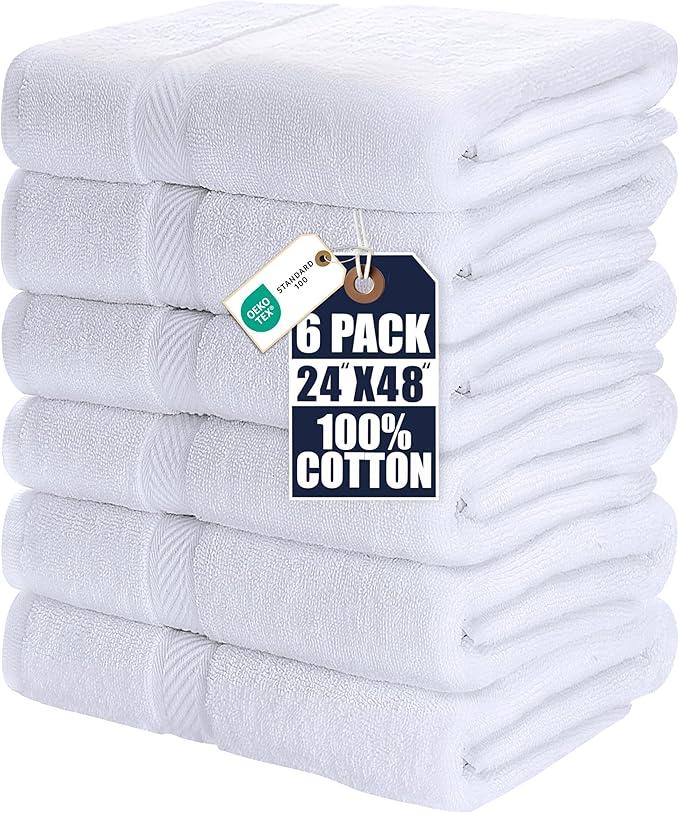Utopia Towels 6 Pack Medium Bath Towel Set, 500 GSM 100% Ring Spun Cotton, Lightweight and Highly Absorbent Quick Drying Premium Towels for Hotel, Spa and Bathroom, White