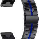 LDFAS for Galaxy Watch Active 2 40mm/44mm, 20mm Solid Stainless Steel Metal Watch Strap Compatible for Samsung Galaxy Watch 3 41mm/42mm Band, Black/Blue