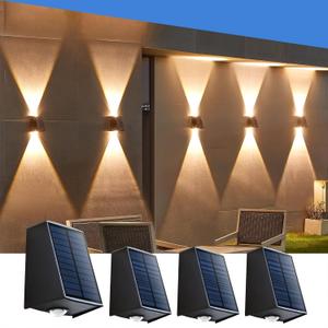 LUHLEE Solar Wall Lights Outdoor, 2000mAh 3000K Wall Sconces,Up and Down Lighting,IP65 Waterproof Solar Outdoor Lights for Wall House Fence Patio Porch Garage Yard (Warm White, 4 Pack)
