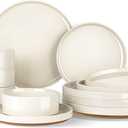 AmorArc Ceramic Dinnerware Set for 4 | Speckled Stoneware Plates and Bowls with unglazed terracotta | Scratch Resistant, Dishwasher & Microwave Safe Dishes Sets- 12-Pcs Beige