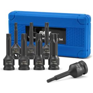 Orion Motor Tech Torx Bit Socket Set, 8pc 1/2" Drive Impact Torx Bit Socket Set T30 T40 T45 T50 T55 T60 T70 & T80 Sockets, Cr-Mo Steel Torx Impact Socket Set for Fastener Replacement with Carry Case