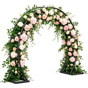 Round Metal Wedding Arch & Garden Trellis, Outdoor Decorative Plant Pergola for Climbing Vines, Roses & Flowers, Elegant Event Backdrop for Parties & Balloon Decor (Round, Black)