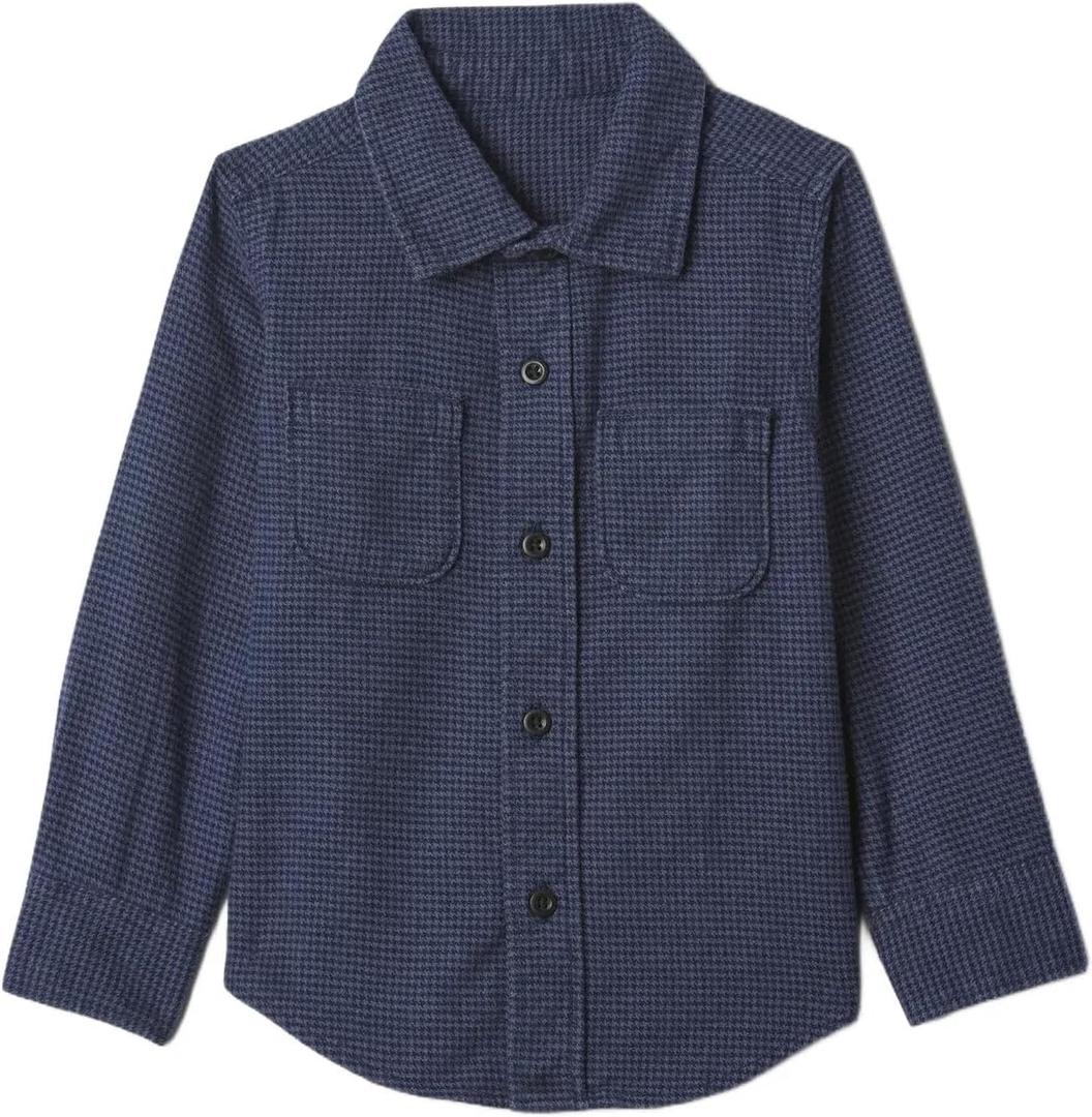 GAP Boys' Long Sleeve Flannel Button-Down Shirt (6-12 Months, Tapestry Navy)