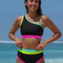 popvil Women's One Shoulder Swimsuit : Neon 2 Piece High Waisted Bikini Sets Cute 2026 Color Block Bathing Suit (S)