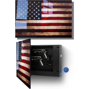 Biometric Hidden Gun Safe fits 2 pistols, Quick Access Hidden Gun Storage with Movable Bracket and Magazine, Wall Mount Gun Safe for Secure Firearm Storage with Fingerprint, Key Access(18.8 inch)