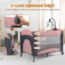 Jaoul 5 in 1 Baby Crib, Bassinet Beside Sleeper, Pack and Play with Bassinet and Changing Table Portable Travel Playpen with Toys & Music Box, Mattress
