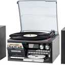 10-in-1 Vintage Record Player with Bluetooth Input & Output, Classic Sound for Modern Homes, 3-Speed Turntable, CD/Cassette, USB/SD/MMC, AM/FM Radio, Dual External Stereo Speakers & Remote