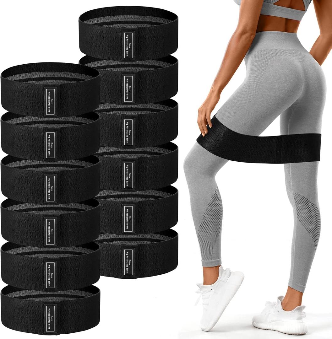 12 Pcs Fabric Resistance Bands for Working Out Booty Workout Stretch Exercise Bands Non Slip for Legs Squat Resistance Loop for Women Men Starter Butt Hip Thigh Fitness (Black)