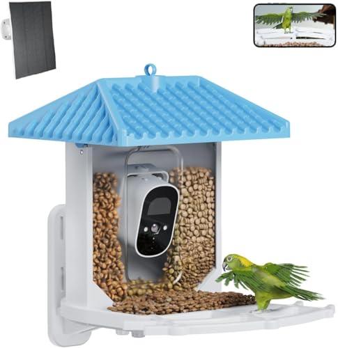 Smart Bird Feeder With Camera - AI Species Identification, Wireless Auto Capture, Real-Time Notice, Solar Panel for Outdoor Bird Watching (White)