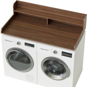 2-Tier Washer Dryer Countertop, Laundry Room Organization and Storage, 27.6" x 54" Wood Laundry Countertop for Washer and Dryer, Walnut