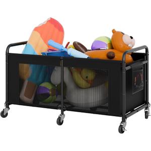 StorageWorks 120 Gallon Pool Float Storage, Mesh Pool Toy Storage Bin with Wheel and Side Pockets, Small Swimming Organizer, Outdoor Noodles Holder, Black
