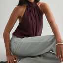 Women Mock Neck Chiffon Halter Tops Sleeveless Open Back Tank Tops Bubble Hem Cami Shirt Y2k Going Out Top (Red, S)