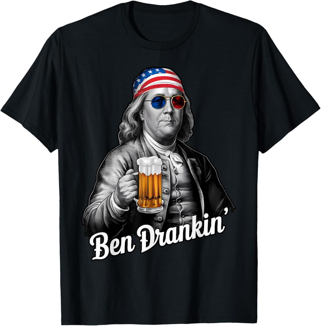 Ben Drankin 4th of July Franklin Benjamin USA Flag Themed Women Men T-Shirt, Size S