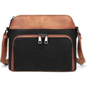 MASINTOR Crossbody Purse Bags for Women, Multi-Pocket Soft Leather Shoulder Purse with Tassel, Lightweight Travel Handbag (Black With Mocha Brown)