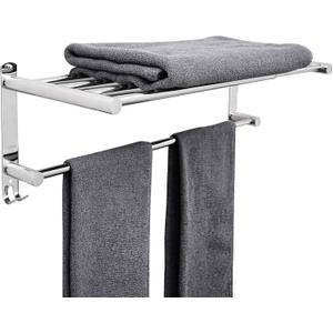 Towel Bars Retractable 20-30 Inche Stainless Steel 304 Bath Towel Rack Strong 3M Adhesive Bathroom Wall-mounting Free mounting Hole-Installing washroom Kitchen Space Saving 2-Tier Shelf Towel Rack