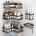 Liuoud Corner Shower Caddy 5 Pack, Rustproof Stainless Steel Shower Organizer with Soap Rack Toothbrush Holder, Large Capacity Adhesive No Drilling Bathroom Storage Decor Set, Black