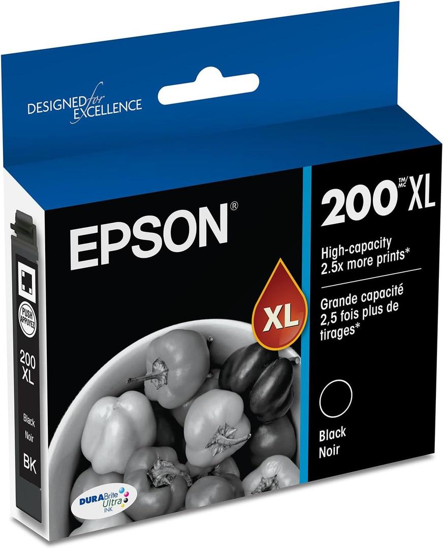 EPSON 200 DURABrite Ultra Ink High Capacity Black Cartridge (T200XL120-S) Works with WorkForce WF-2520, 2530, 2540, Expression XP-200, 300, 310, 400, 410