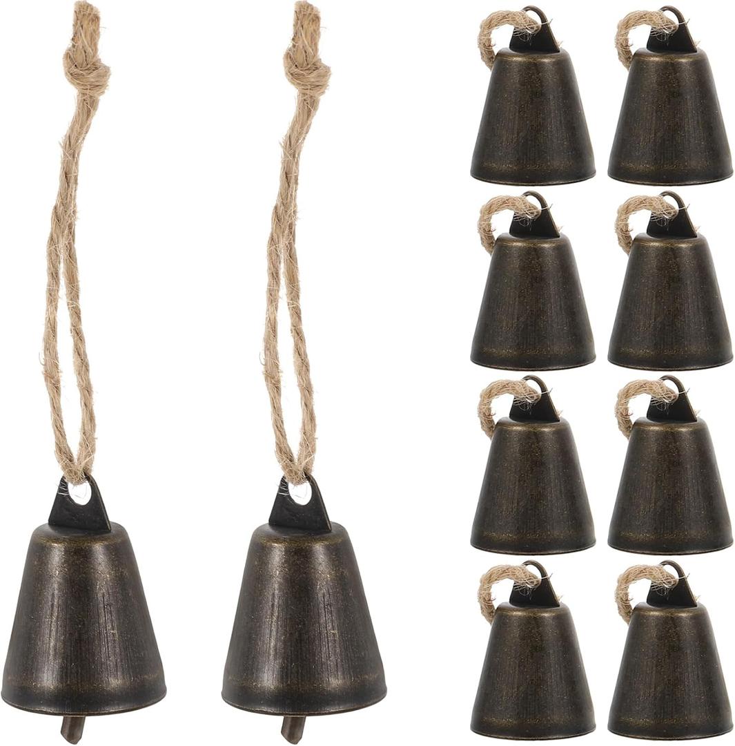 10Pcs Vintage Rustic Bells for Crafting DIY Wall Hanging Decor Antique Chime Bells Decorative Bell Ornaments for Christmas Decorations and Home Decor