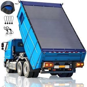 Dump Truck Tarp 7'X16',Dump Trailer Mesh Tarp Heavy Duty 18oz PVC Coated Black Tarp With Double Pockets,Utility Trailer Tarp Cover No Rust Brass Grommet,Windproof/Tear-resistant/Uv-Protective
