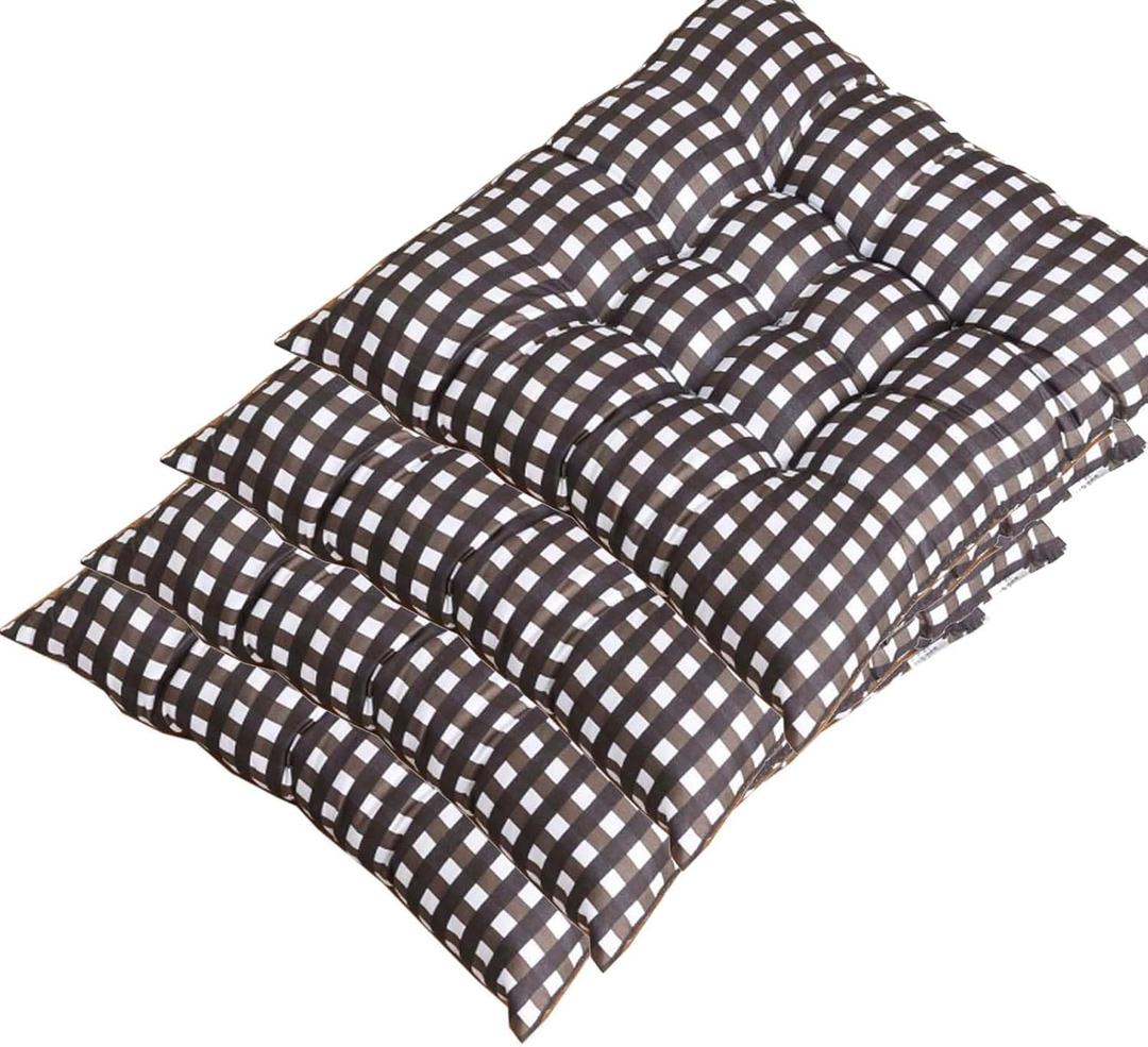 Thick Chair Cushions with Plaid and Striped Patterns, Soft Seat Pads for Dining Chairs, Office, Student Desk, Long Sitting, Square Cotton Cushions for Kitchen or Study (Pack of 4)