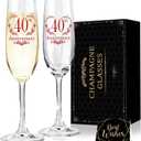 Hexagram 40th Anniversary Champagne Flutes Gift, 40th Anniversary Couple Gifts for Husband, Anniversary's Wedding Gift for Parents, 40 Year Anniversary's Decorations Champagne Glasses Set of 2