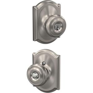 SCHLAGE F51A GEO 619 CAM Georgian Knob with Camelot Trim Keyed Entry Lock, Satin Nickel