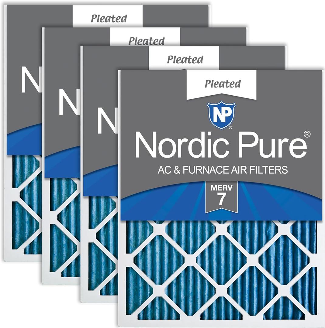 Nordic Pure 20x20x1 (Actual Size: 19 1/2 x 19 1/2 x 3/4) Pleated MERV 7 Air Filters 4 Pack