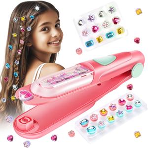 Kidzkube Hair Gem Stamper Kit, Bling Hair Jewels for Girls Toys, Hair Styling Tool with Reusable Shining Diamonds, Birthday Gifts Toys for Girls Ages 3 4 5 6 8-12
