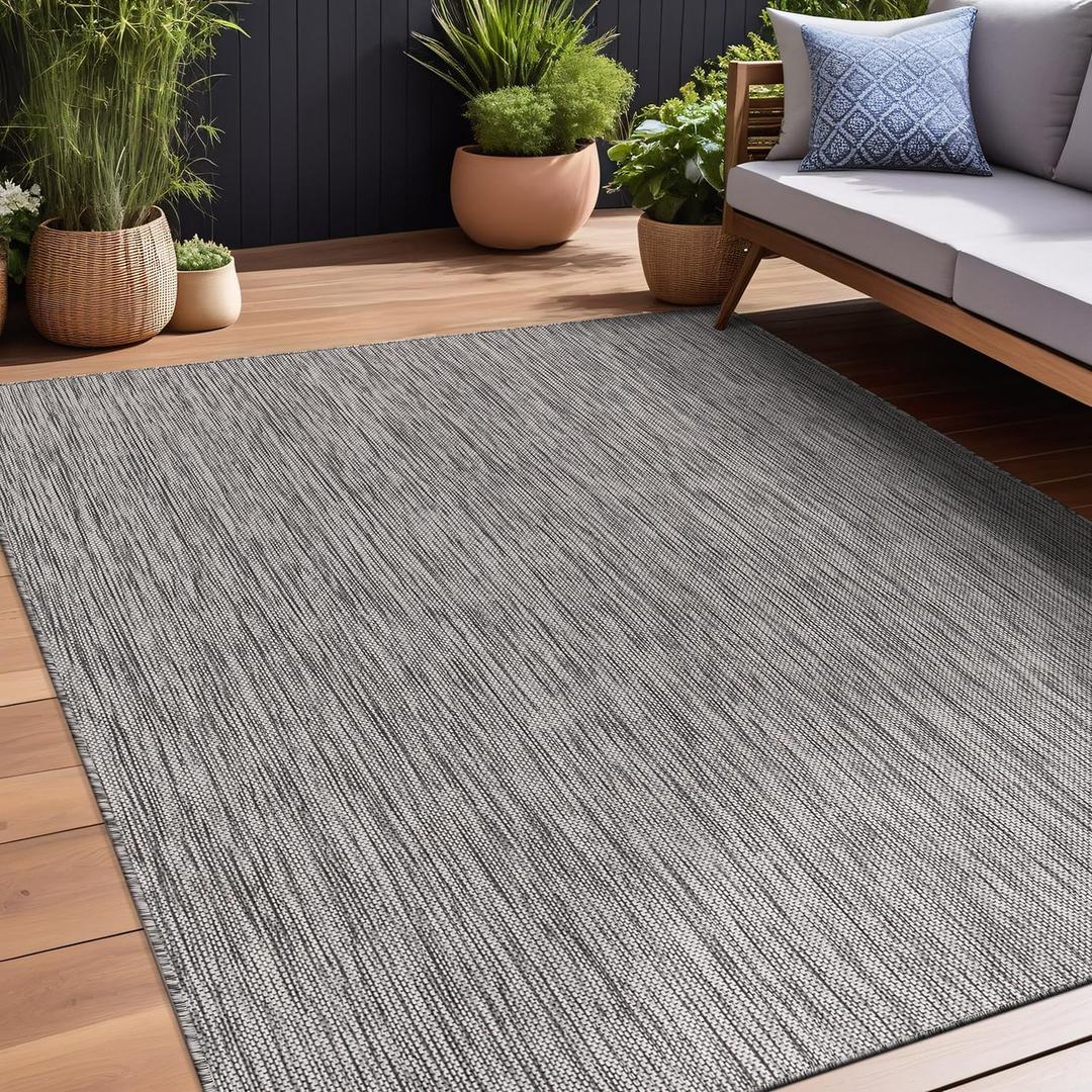 Beverly Rug Indoor Outdoor Rug 8x10, Washable Outside Carpet for Patio, Deck, Porch, Solid Modern Area Rug, Water Resistant, Silver Gray