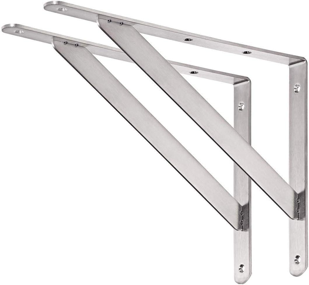 CLT Shelf Bracket 18 x 12" Max Load: 550 lb Heavy Duty Stainless Steel Solid Shelf Support Corner Brace Joint Right Angle Bracket, Space Saving DIY Bracket Pack of 2