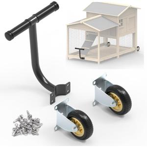 Flehomo Chicken Coop Wheels Kit, 2 Pack 4" Caster Wheels and A Lifting Handle for Easy Movement, Chicken Tractor Wheel Kit for Portable Chicken Coop Accessories Replacement or DIY