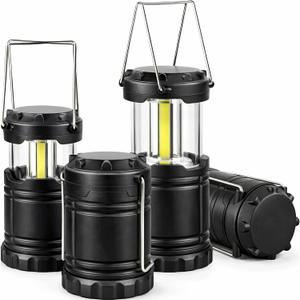 MalloMe LED Camping COB Lantern Flashlights 4 Pack - Super Bright - 240 Lumen Portable Outdoor Lights - AA Batteries Required, Not Included (Black, Collapsible)